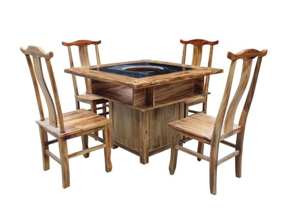 按家具材质分类 炭烧木餐桌椅 炭烧木火锅店桌椅工厂直销   产品编号